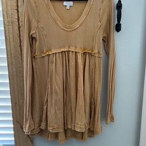 True Craft Tan Ruffled Relaxed Tunic